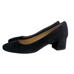 NEW The SELLER Block Heel Pump •37.5/. 7• Navy Suede Round Toe Heel Shoes ITALY